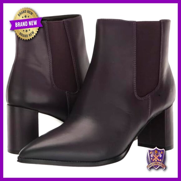Leather Pointed Toe Ankle Booties with Side Zip, 2.75 Inch Heel